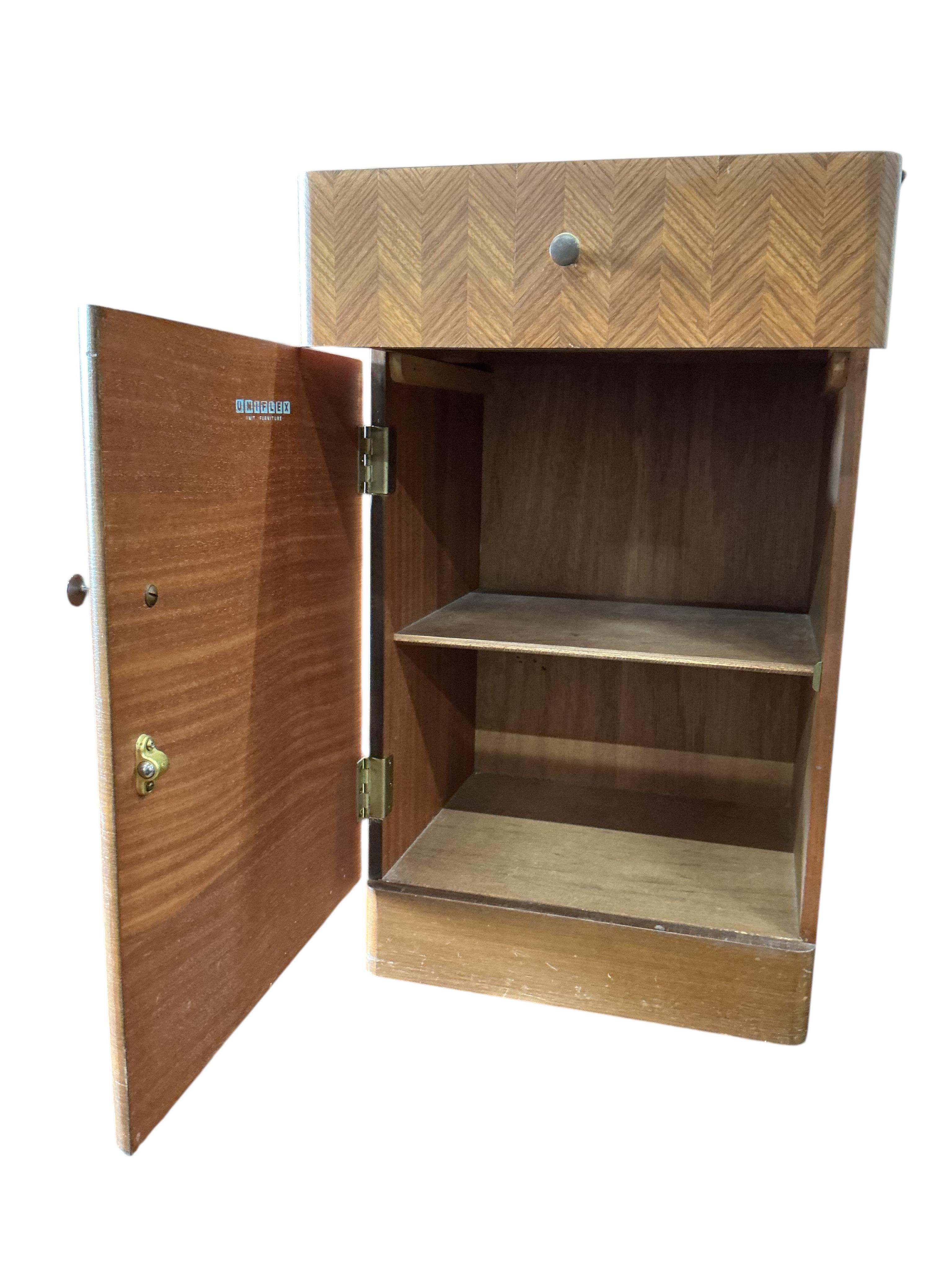 A mid century Uniflex teak bedside cabinet, width 37cm, depth 34cm, height 61cm